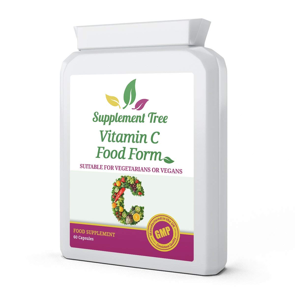 Vitamin C Food Form 60 Capsules | Natural Ingredients Acerola Cherry, Blackcurrant, Rosehip Extract, Parsley Leaf, Elderberry | Vegans & Vegetarians Friendly