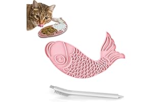 ENRUNNIG Licking Mat for Cats,Fish-Shaped Cat Slow Feeders Lick Mat, Non-Slip Slow Feeders Licking Mat with Suction Cups for Reducing Boredom, Great for Bathing and Grooming（Pink）