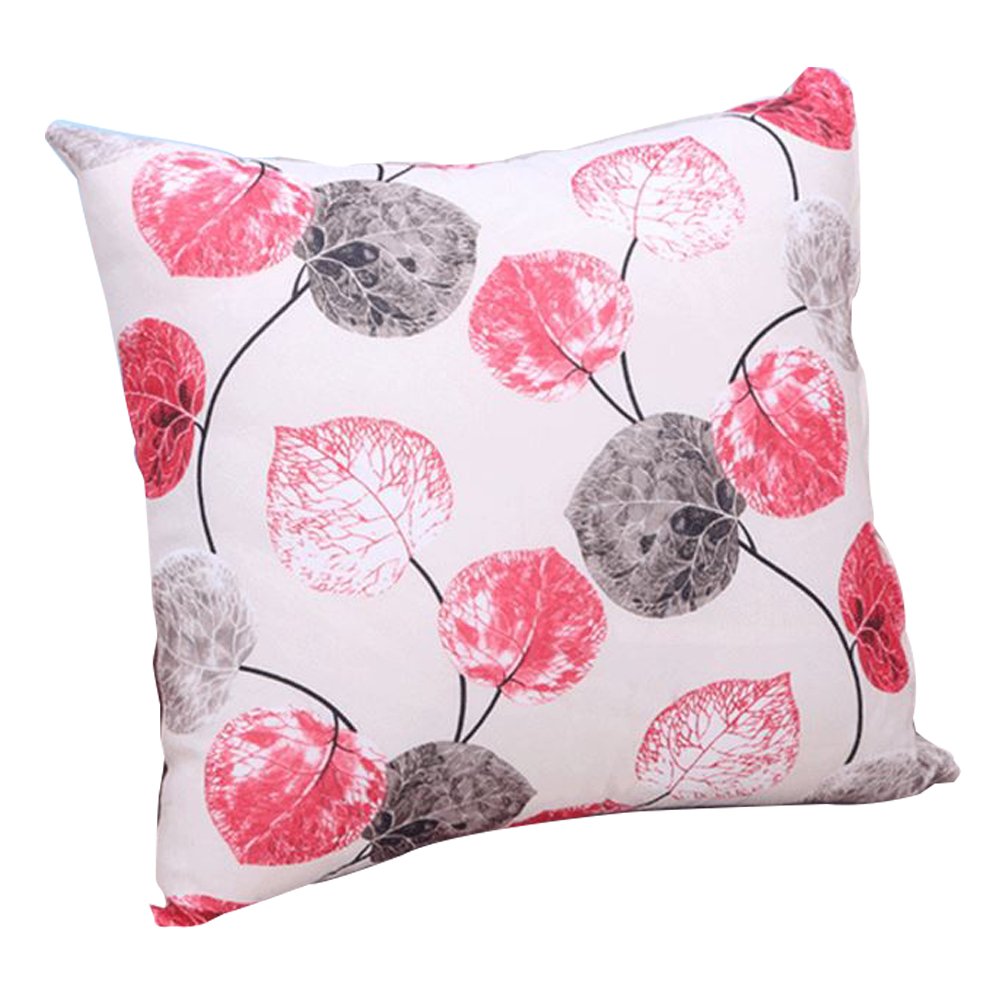 Red DECOU Multicolored Leaves Print Polyester Velvetfeel Throw Pillow