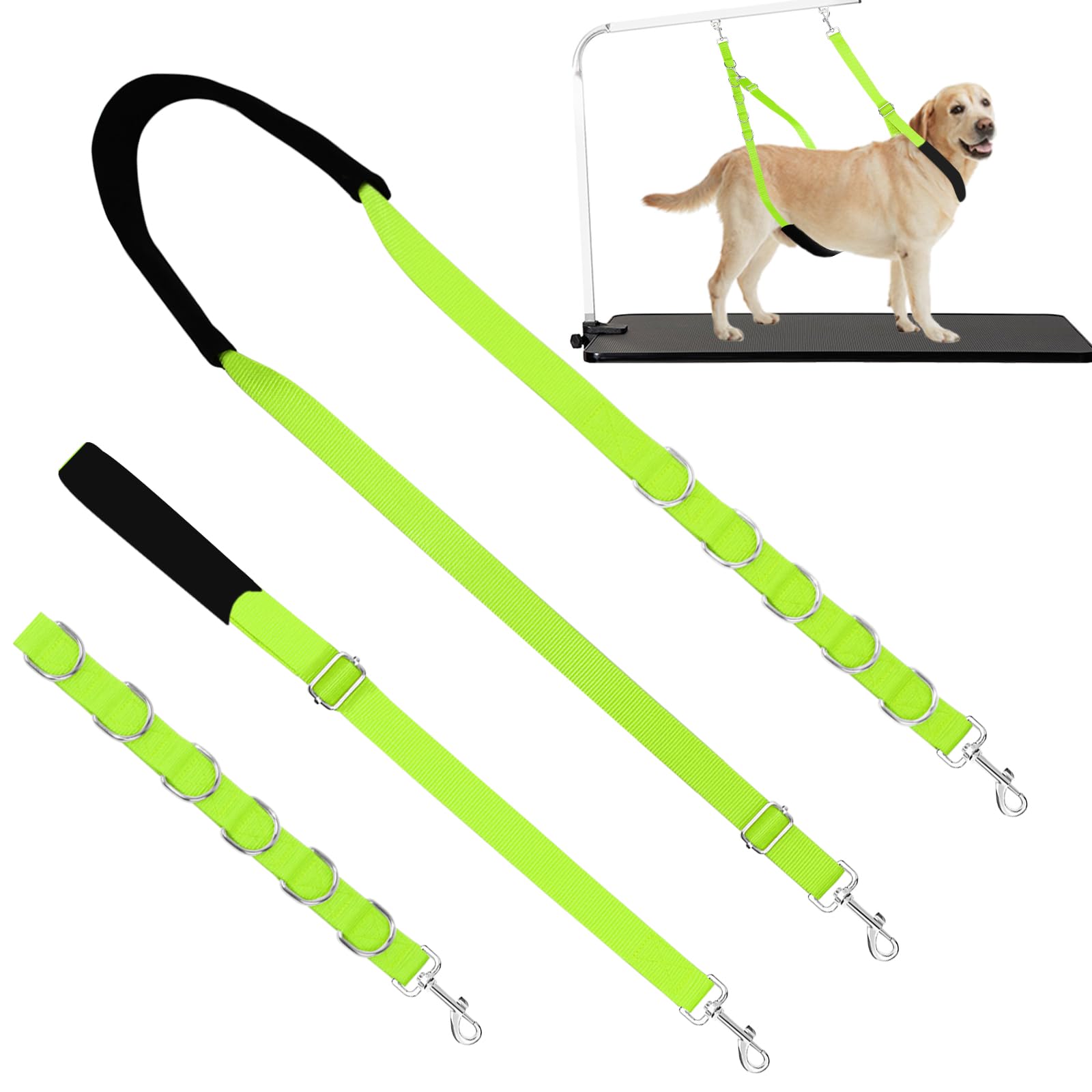 ASOCEA Dog Grooming Belly Strap Nylon Grooming Restraint Loop Noose Dog Grooming Extension Strap Adjustable Traction Leash with D-Rings for Small Medium Cats Dogs Grooming Bathing (Green)
