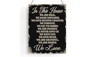 BELLOWDEER In This House Wooden Hanging Sign, House Rules Signs, Farmhouse Living Room Home Decor Wall Art, Inspirational Family Quote, Family Room Signs, Family Motto Sign, Family Quote Signs, 8 x 10 Inches