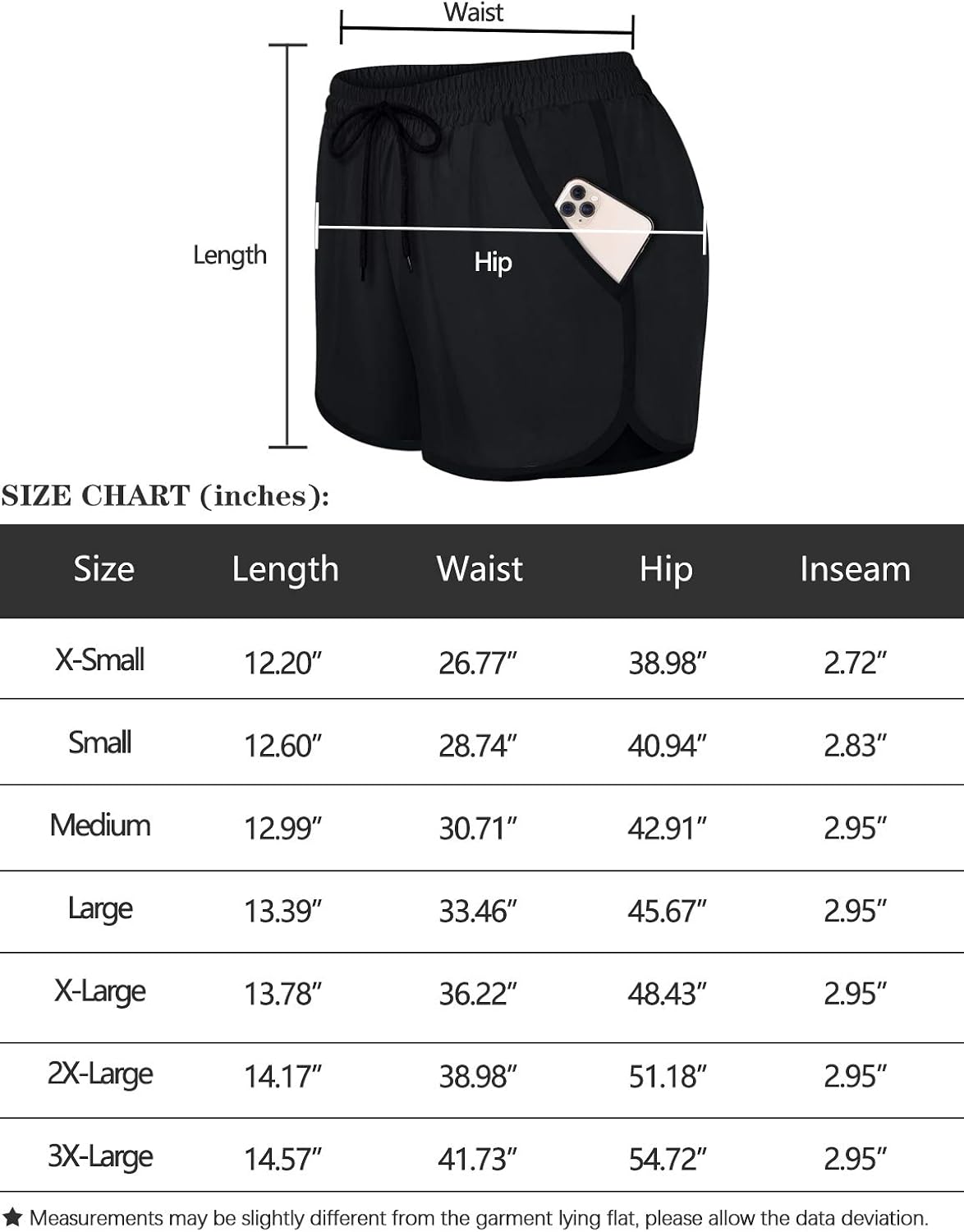 Fulbelle Womens Double Layer Drawstring Elastic Waist Athletic Shorts with Pockets: Clothing