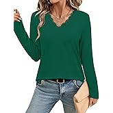 JUSTFASHIONNOW Long Sleeve Shirts for Women Lace V Neck Tunic Tops Dressy Business Casual Blouses Trendy Cute Winter Clothes