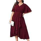 CICIDUDU Plus Size Formal Wedding Guest Cocktail Dresses for Curvy Women Maxi Dress Wrap V Neck Short Sleeve