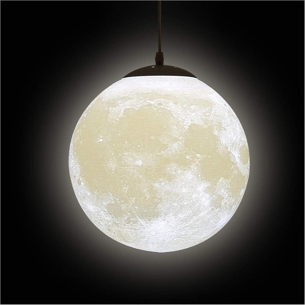 KRUIHAN Moon Pendant Light with 3D White PLA Moon Lampshade,Space Planet Globe Ceiling Hanging Lamp for Bedroom Bedside Living Room Kids Room Dining Area Restaurant Bar,Ideal Gifts(Excluded Bulb,22cm)