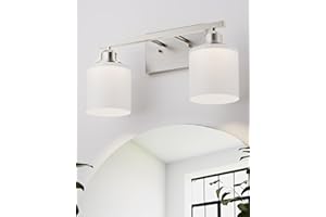 Sailstar Bathroom Light Fixtures 2-Light, Brushed Nickel Vanity Lights Fixtures, Modern Bathroom Vanity Light Over Mirror, Milky White Glass Shade & Anti-Rust Nickel Finished, Small Bathroom Light
