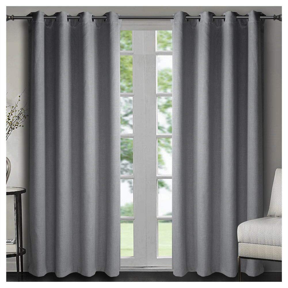 Singinglory Blackout Curtains Faux Linen Thermal Insulated One Pair Pencil Pleat with Tie Backs Curtains for Bedroom & Living Room Grey 90"x90"