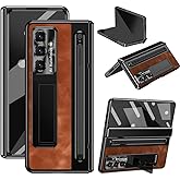 LazyGoose for Samsung Galaxy Z Fold 7 Case with S-Pen Holder & Capacitance Pen, Built in Kickstand and Screen & Hinge Protection, Soft Touch Shockproof Hard Full Body - Brown
