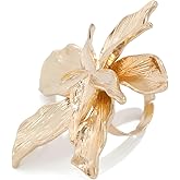 Dtexhif 14K Gold Plated Large Flower Rings for Women Boho Statement Flower Rings Floral Statement Ring Silver Punk Exaggerated Rings