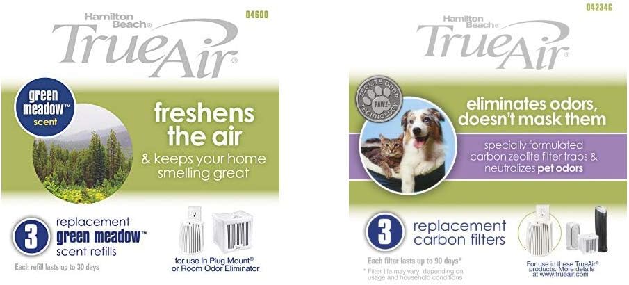 Hamilton Beach TrueAir Green Meadow Air Purifier Freshener Scent Refill, 3-Pack (04600) TrueAir Replacement Carbon Filter, 3-Pack (04234G)