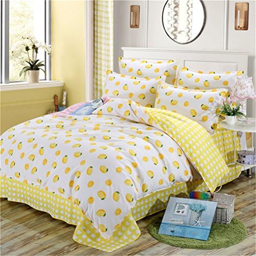 HIMIC 4 Pieces Bed Sheet Set,Comfortable And Breathable,One Duvet Cover,One Flat sheet,Two Pillowcases (Queen, One Lemon)