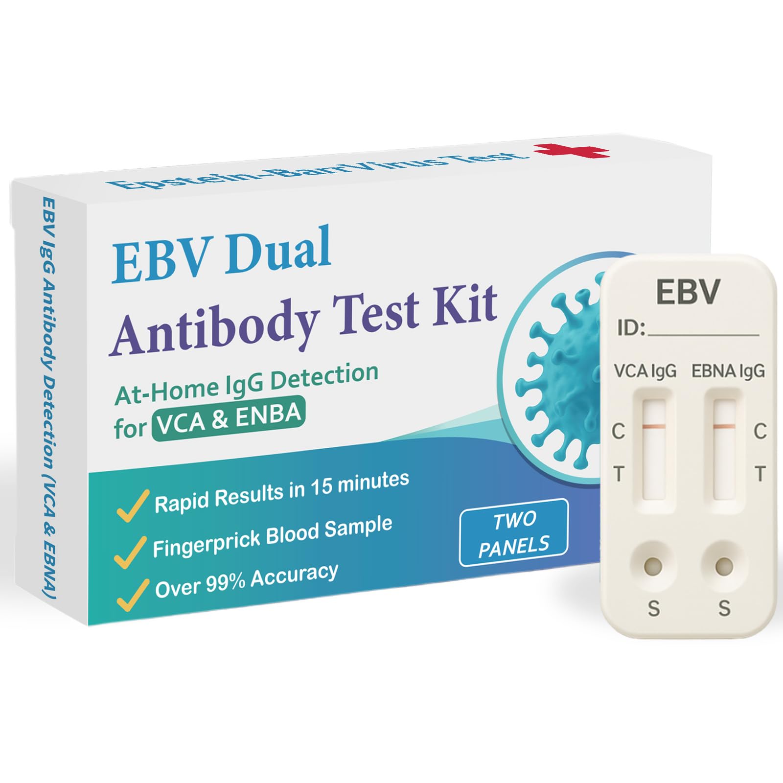 Photo 1 of ***BOX HAS DAMAGE** EBV Test Kit, Epstein Barr Test for Detects IgG Response to VCA & EBNA | 15-Minute Rapid Result | Easy Fingerstick Sample for Personal Health Tracking