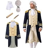 Cilxdr Founding Father Costume for Men Colonial Costume Outfit Revolutionary War General Uniform for Halloween DressUp