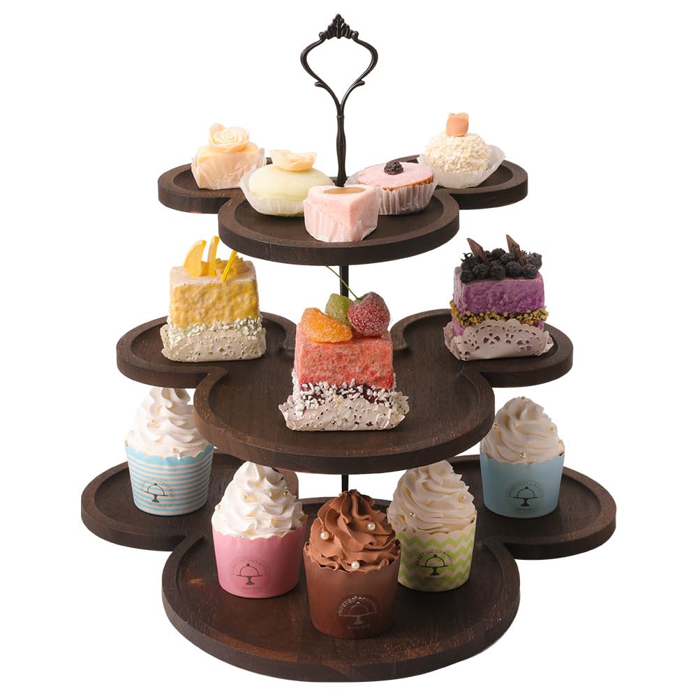 Photo 1 of Mouse Wood Cupcake Stand 3 Tier for Birthday Party Decorations Mouse Ears Wooden Serving Tray Decorative Tiered Tray Party Supplies