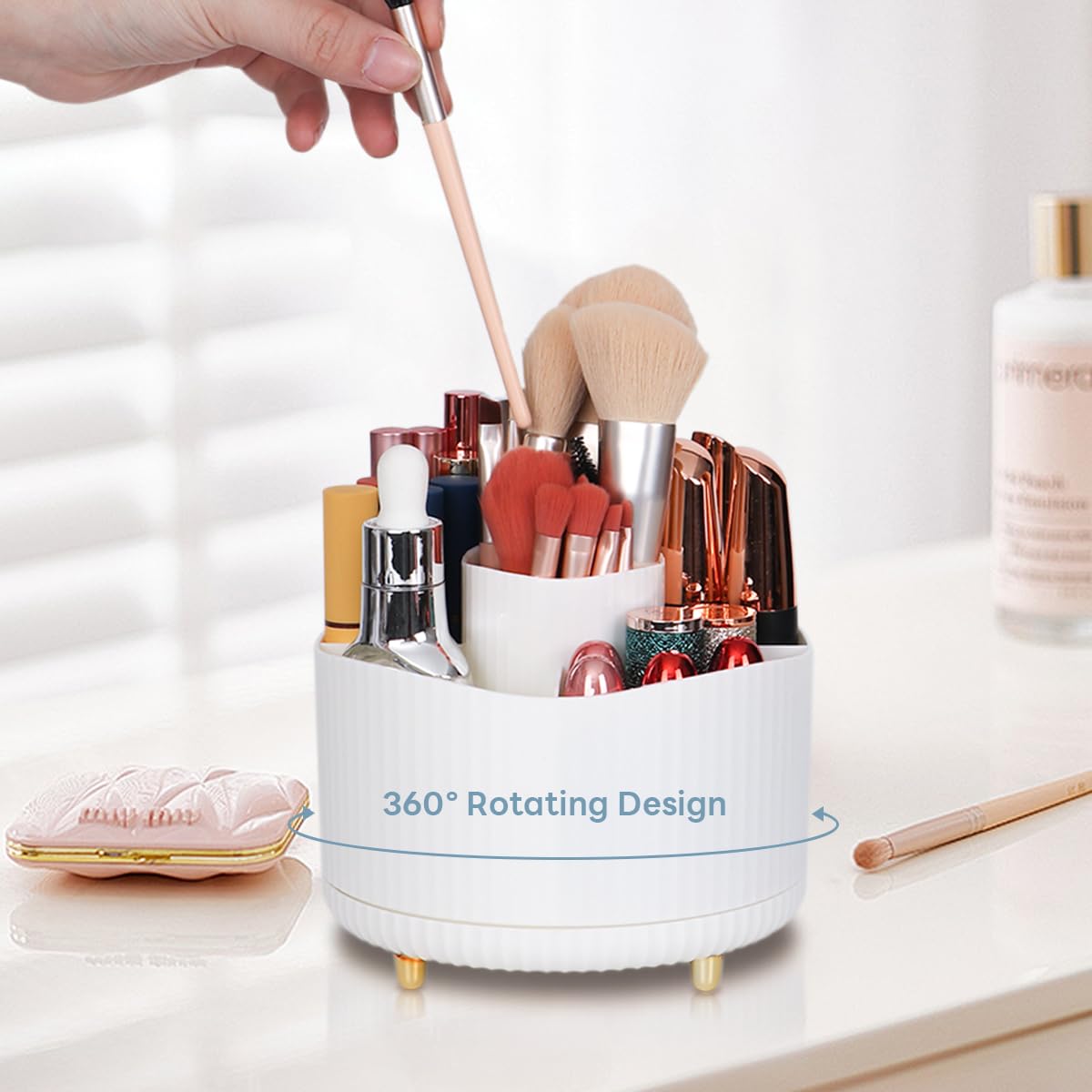 Vukehon 360 Degree Rotating Desk Organizer, Makeup Brush Holder Cosmetic Marker Organizer Pen Pencil Holder For Desk, Simple Modern Office Storage for Kids and School(White)