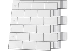Art3d Backsplash Tile for Kitchen Peel and Stick, 10-Sheet Stick on Subway Tiles for Kitchem, Bathroom Back Splashes, 12"x12", Warm White with Gray Grout