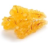 NY Spice Shop Golden Crystal Rock Candy with Saffron - 8 Ounce Natural Sugar Crystals Infused with Pure Saffron Strands - Traditional Sweetener for Tea Coffee Desserts and Gifting