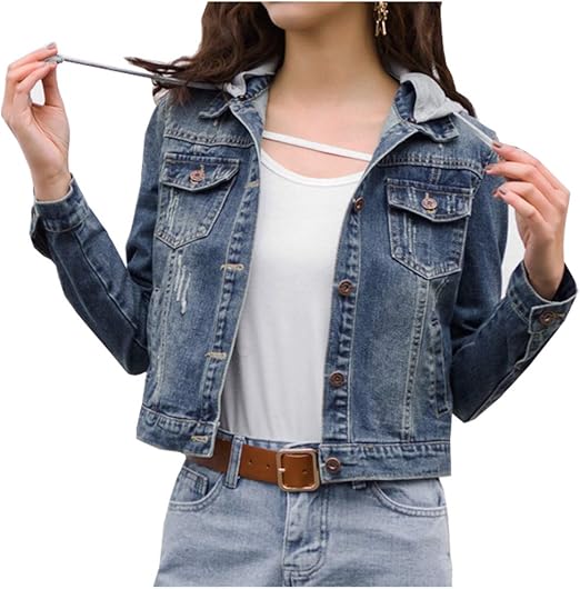 cropped denim jacket with hood