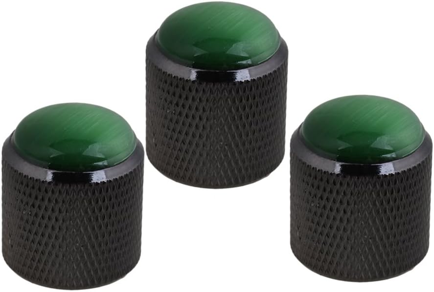 Yibuy Black Dome Electric Guitar Volume Tone Control Knobs with Green Glass Top Pack of 3
