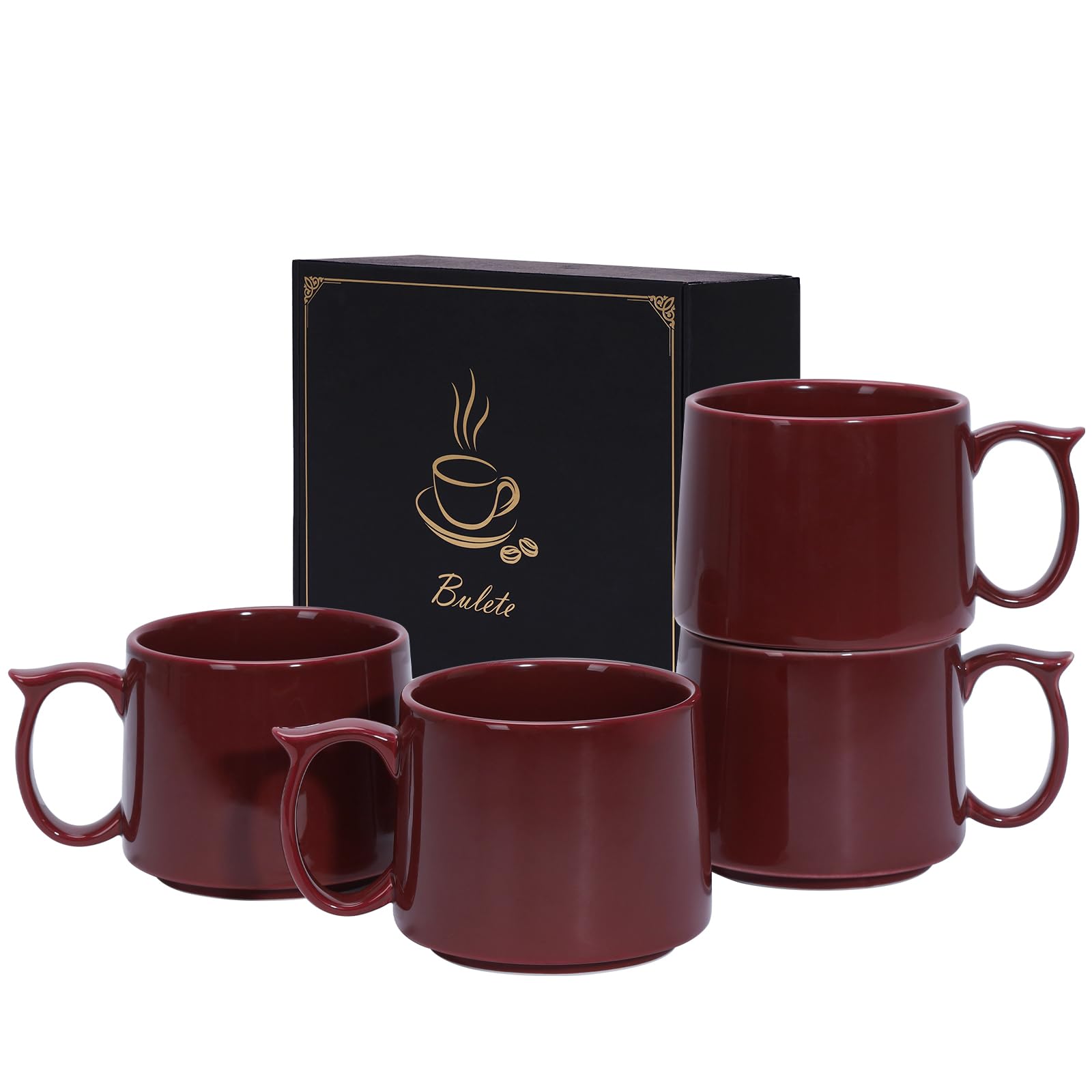 Photo 1 of Bulete 19 oz Coffee Mugs Set of 4, Large Stackable Ceramic Coffee Mug, Coffee Cups with Large Handle for Latte, Cappuccino, Milk, Tea, Dishwasher & Microwave Safe, Ideal for Men, Women - Red