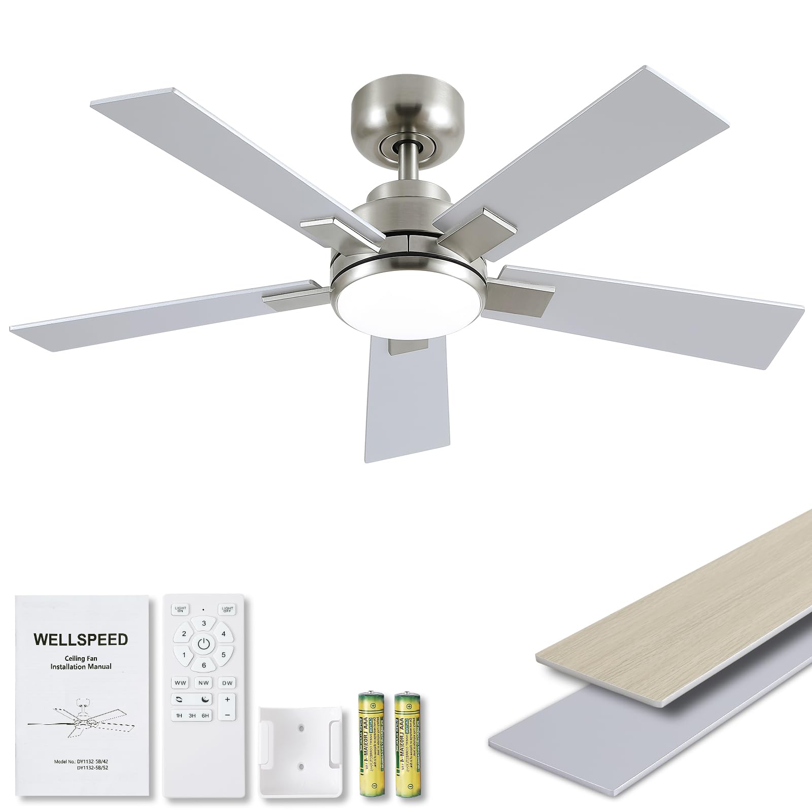 Photo 1 of ***(MISSING PARTS/ SEE NOTES FOR DETAILS)***Modern Ceiling Fans with Lights - 42 inch Brushed Nickle Ceiling Fan with Light and Remote, Reversible DC Motor, 6-Speed Quiet 3CCT LED Dimmable for Bedroom, Indoor and Outdoor, Patios, ETL Listed