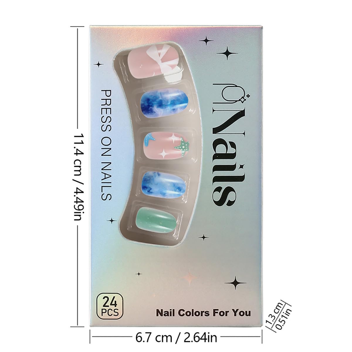 24Pcs Summer Press on Nails Short Almond False Nails Cute Starfish Colorful Designs Beach Ocean Fake Nails Reusable Acrylic Nails Full Cover Stick on Nails for Women Girls Summer Nail Art Decoration - Image 5