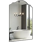 ANDY STAR Scalloped Arched Mirror, 24x36 Inch Black Mantle Mirror with Stainless Steel Metal Frame, Modern Wall Mirrors for B