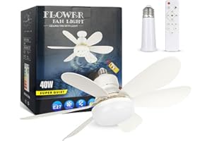 We Charger Socket Fan Light, 20.5IN Light Bulb Fan with Remote Dimmable, Screw in Fan and Light Combo for Garage Kitchen Bedroom Balcony Living Tools Store Laundry Room