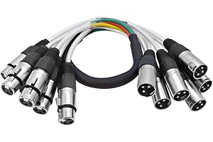 Seismic Audio - SARLX-6x2-6 Channel XLR Colored Mutil-Patch Snake Cable 2 Feet - Shielded Audio Frequency Control Cable Snake 2'