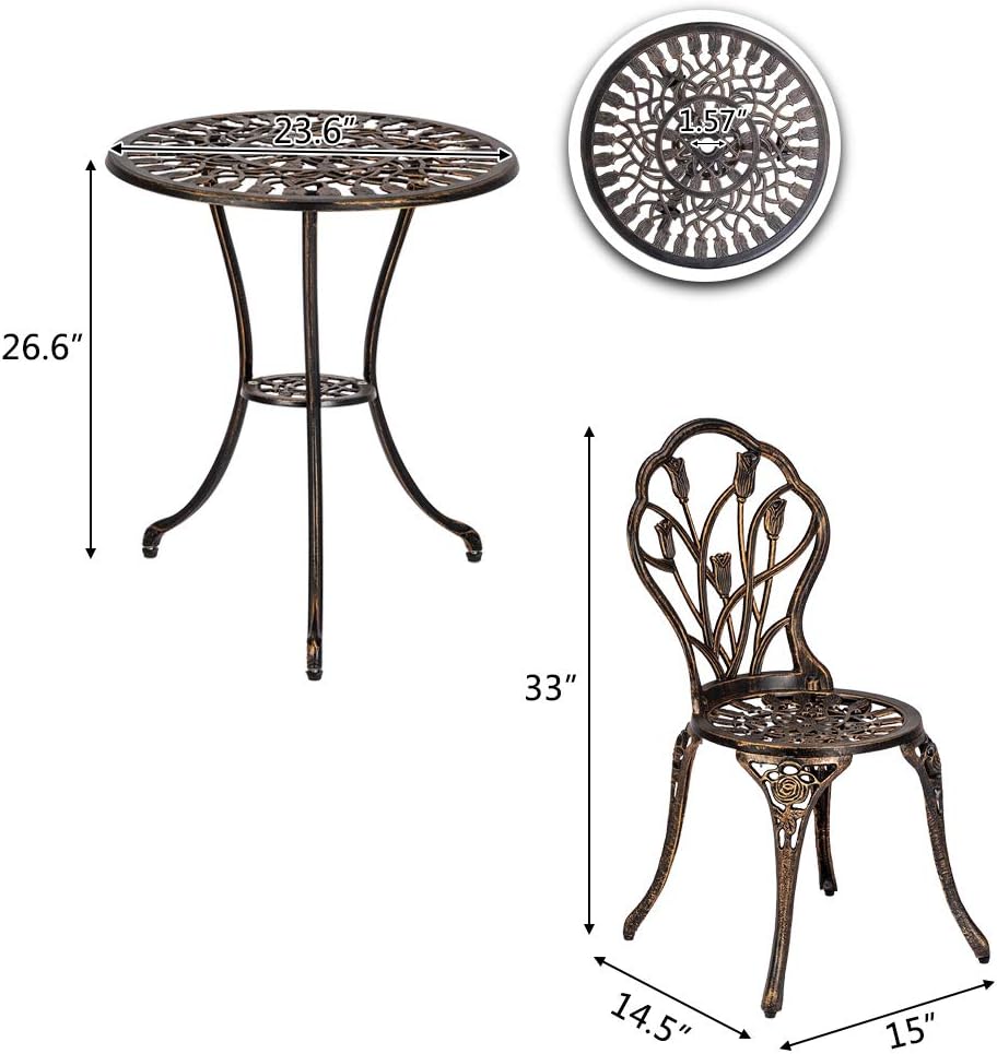 Patio, Lawn & Garden YYAO 3Piece Patio Bistro Set,Cast Aluminum Bistro