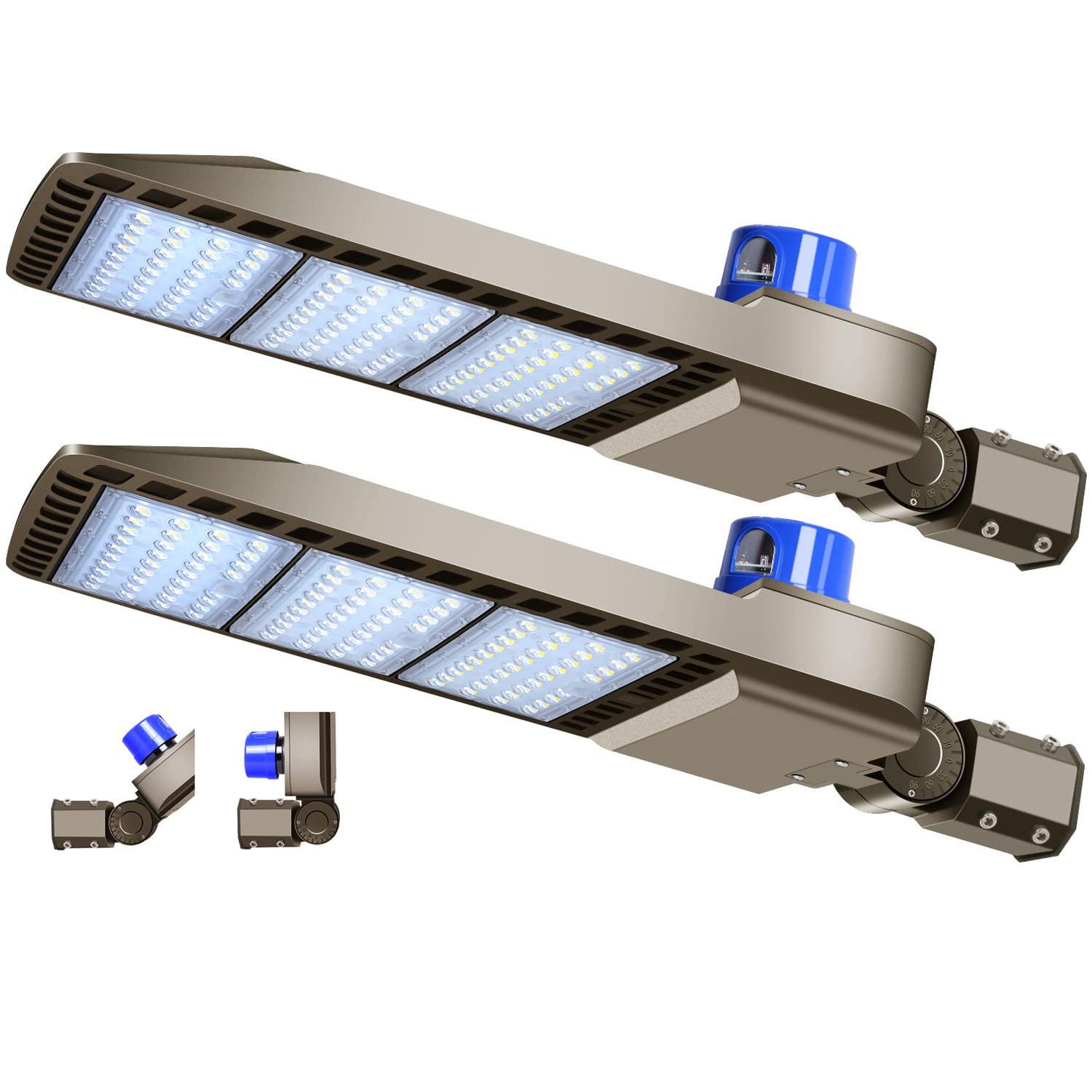 Photo 1 of LEDMO 300W LED Parking Lot Light 36000LM 5000K Adjustable Slip Fit Mount Security Light with Dusk-to-Dawn Photocell IP65 Waterproof LED Stadium Flood Light for Garage, Yard, Street 2 Pack