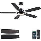 54" Black Ceiling Fans with Lights and Remote,Modern Led Ceiling Fans with Quiet DC Motor, Dimmable 6 Speeds Reversible for Living Room Patio Kitchen