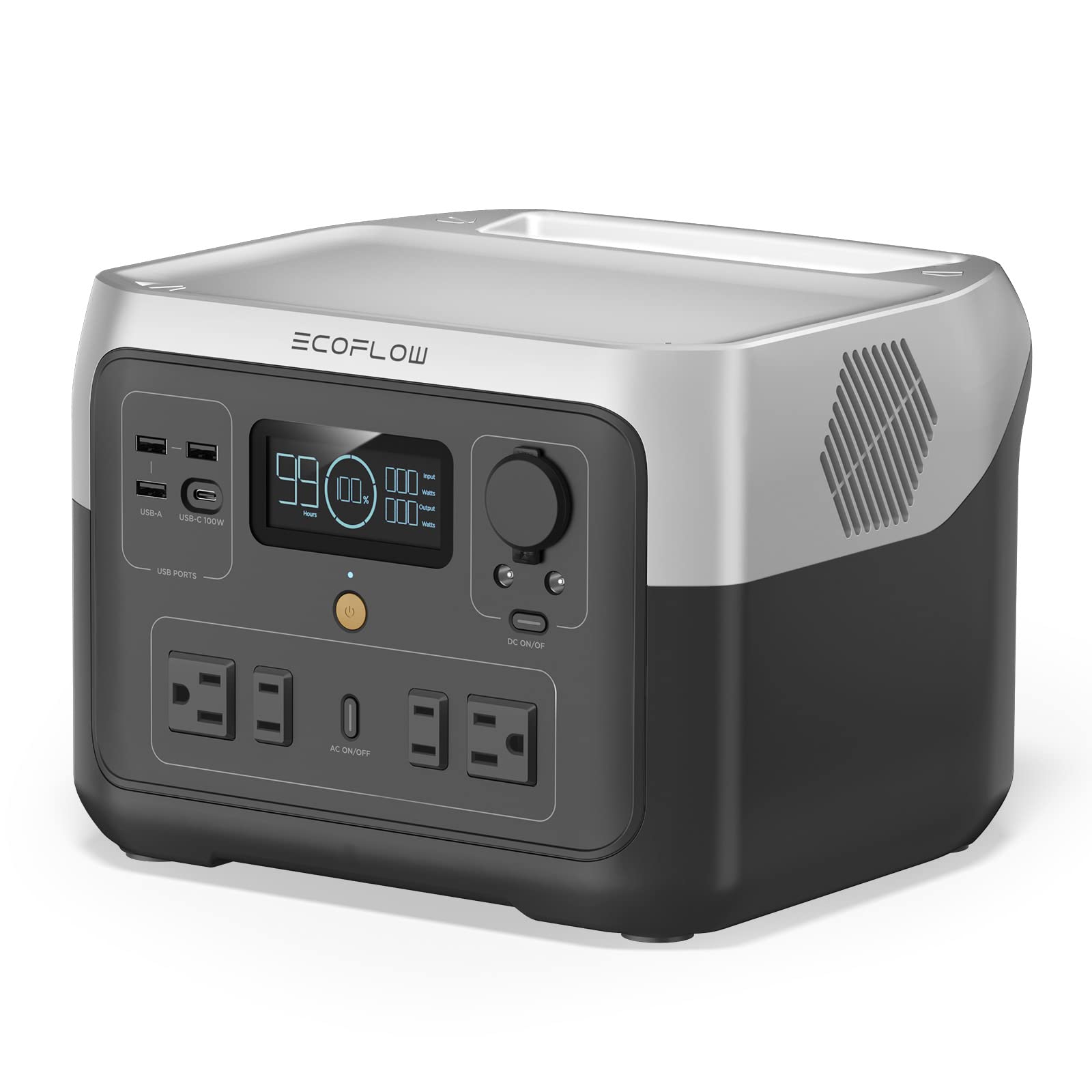 EF ECOFLOW Portable Power Station RIVER 2 Max, 512Wh LiFePO4 Battery/ 1 Hour Fast Charging, Up To 1000W Output Solar Generator (Solar Panel Optional) for Outdoor Camping/RVs/Home Use Black Image