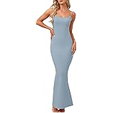 AUSELILY Womens Slip Maxi Dress Sexy Bodycon Dresses Sleeveless Square Neck Long Dress