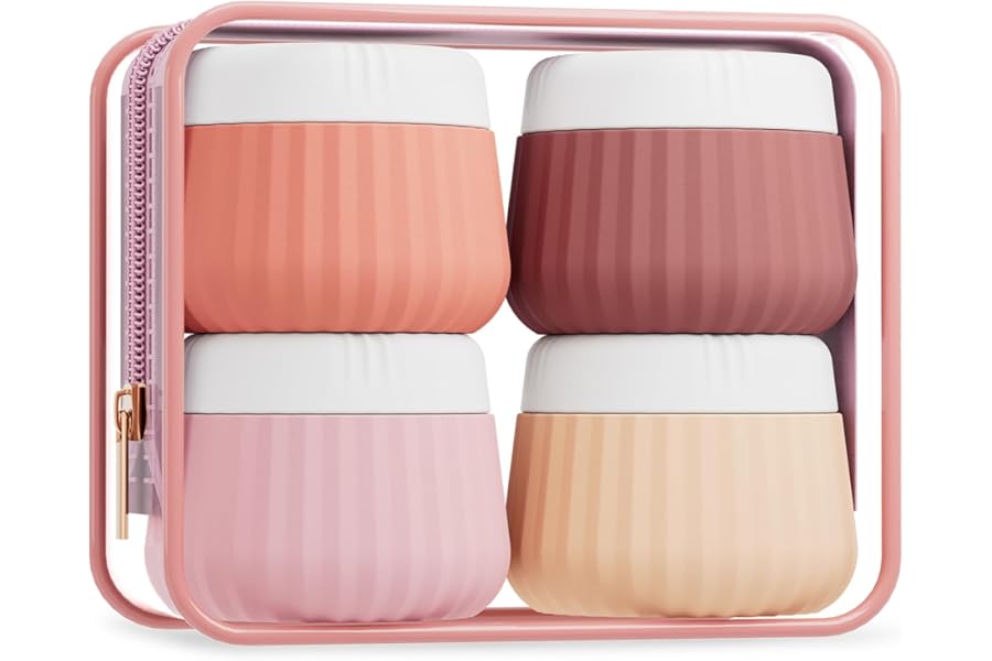 Mrsdry Travel Containers for Toiletries 4 Pack, TSA Approved Travel Size Toiletries, Portable Size Containers, With Clear Bag Leak Proof Silicone Jars, Essentials Creams Jars Carrying Small Items