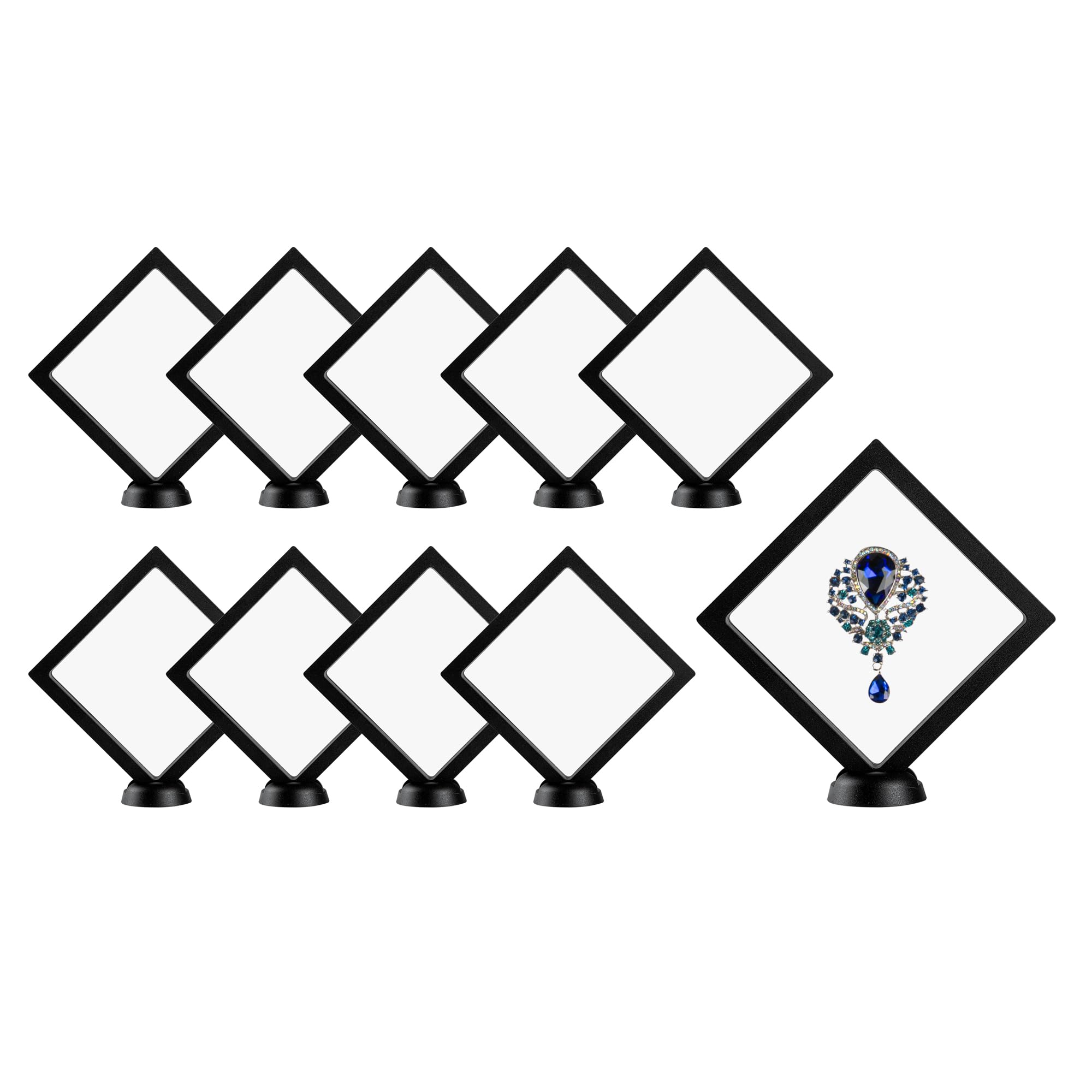 Photo 1 of Restaurantware Display Tek 5.5 x 5.5 Inch Floating Display Cases 10 Frame Display Cases - Stands Sold Separately 3D Floating Display Black Plastic Square Display Cases For Securing Keepsakes