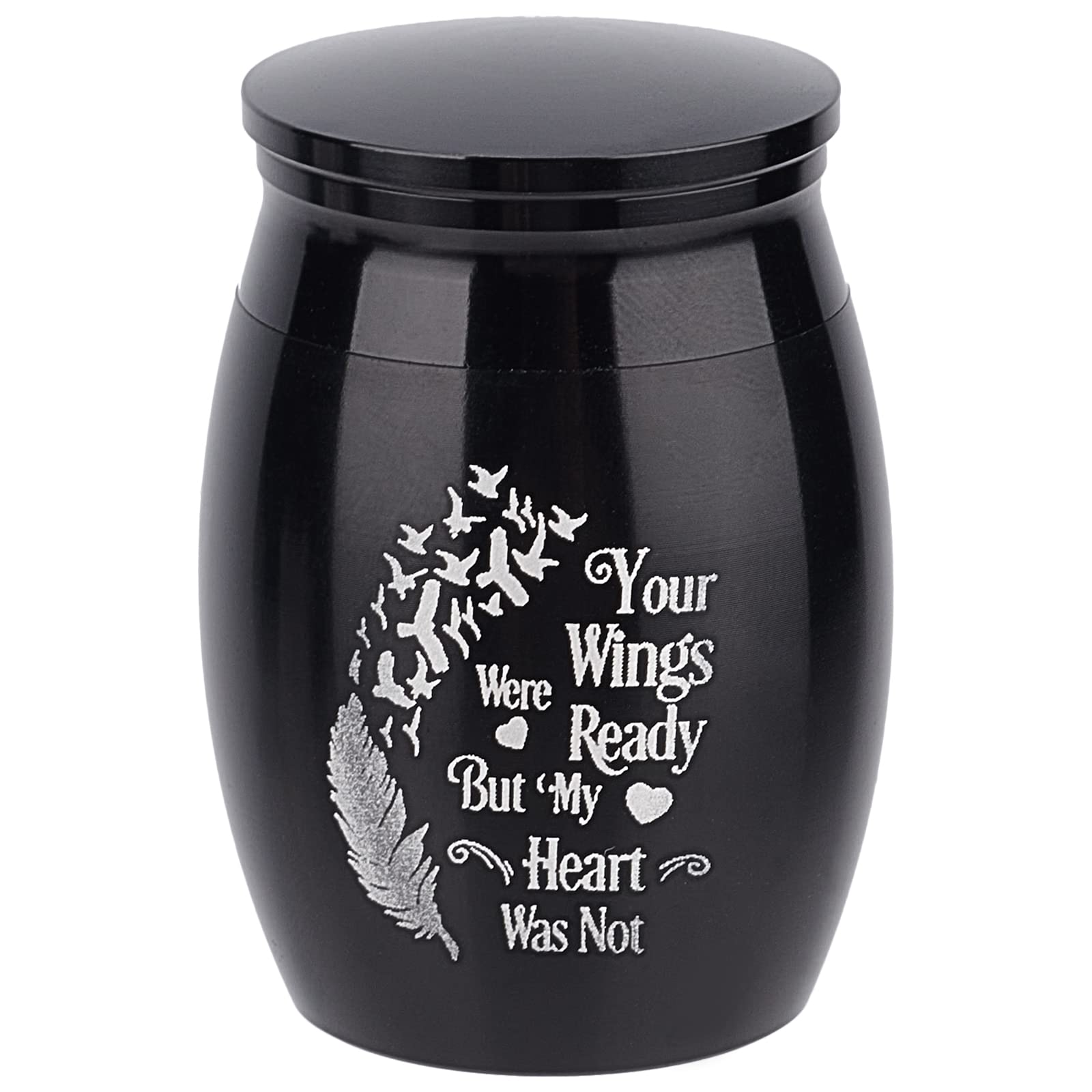 CREATCABIN Small Pet Urns Your Wings were Ready But My Heart was Not Memorial Ashes Holder Mini Metal Cremation Stainless Steel Urns for Pet Dog Cat Bird Rabbit 1.16 x 1.59 Inch