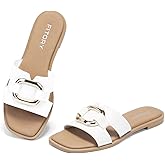 FITORY Women's Flat Sandals Fashion Square Open Toe Slides With Metal Chain Slippers for Summer Size 6-11