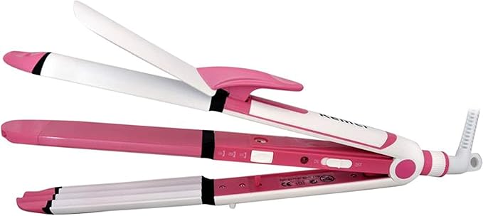 Dealsure Kemei KM 1291 Ceramic Professional 3 in 1 Electric Hair Straightener Curler Styler and Crimper