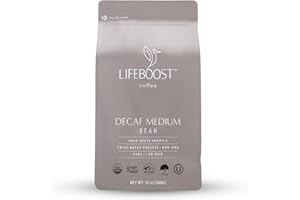 Lifeboost Medium Roast Swiss Water Decaf Whole Bean Coffee - Low Acid Organic Decaf Coffee, Non-GMO, USDA Organic, Single Origin, Third-Party Tested for Mycotoxins & Pesticides - 12 oz Bag