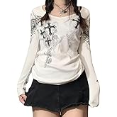 Cjfdfy Women's Gothic Long Sleeve Shirts Y2k Fairy Grunge Top Tees Teen Girls Cute Vintage Emo Aesthetic Clothes 2000s