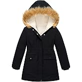 Fanient Girls Jacket Kids Warm Light Micro-Fleece Lining Plush Topcoat Outfit with Hood Outerwear Size 5-12