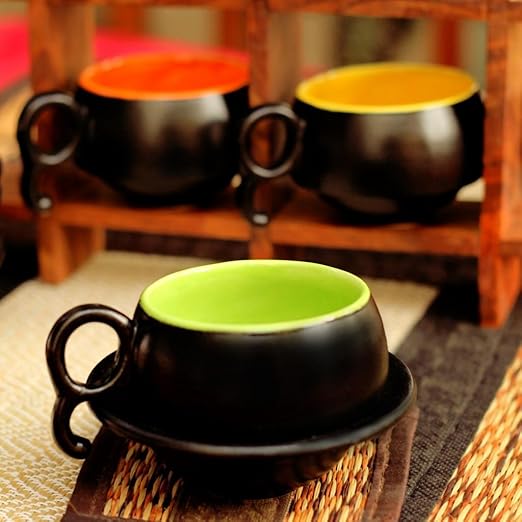 Amazon Com Unravel India Multicolored Ceramic Cup Saucer Set Of