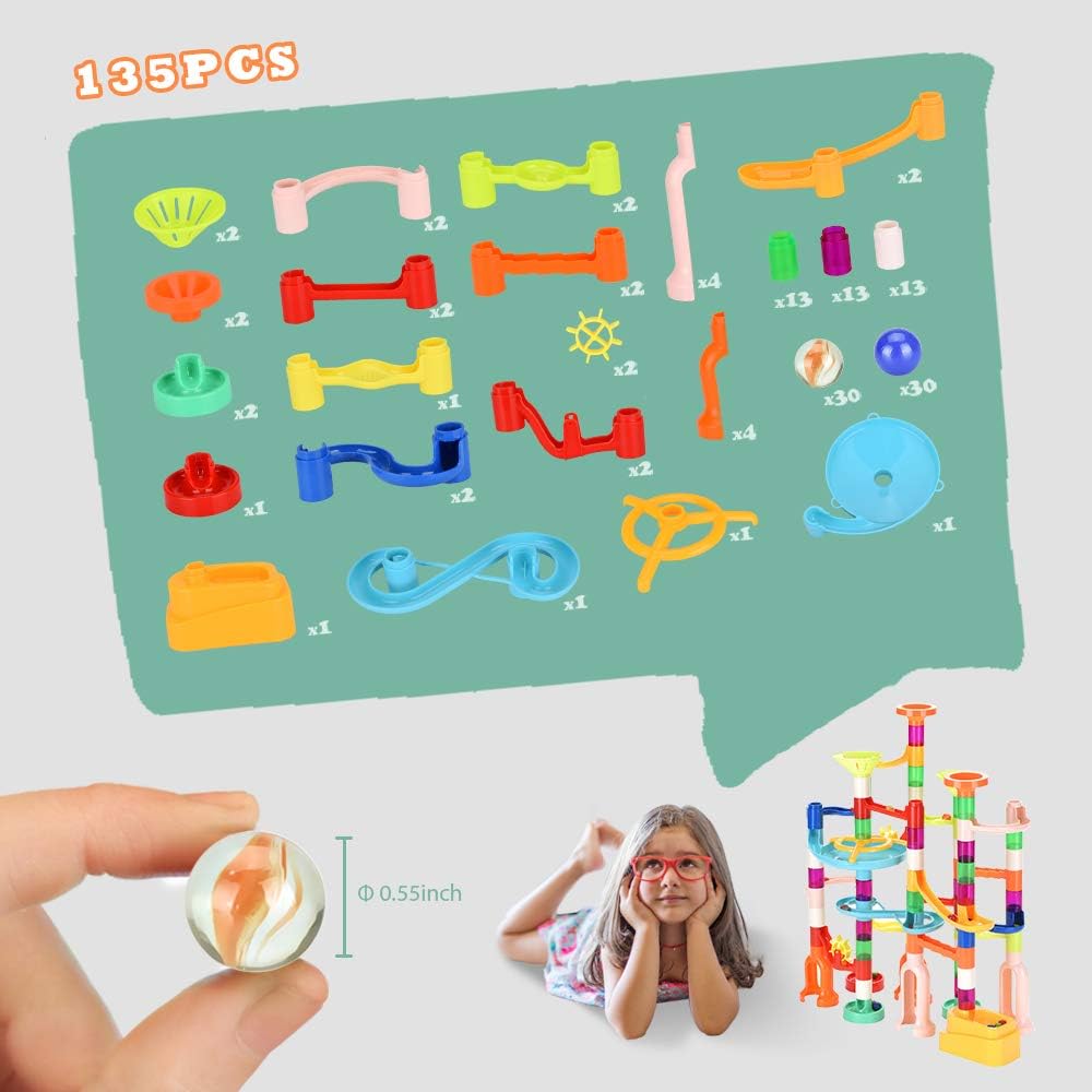 135PCS Marble Run Building Construction Set, STEM Learning Track Toy for Kids Age 3-12, Educational Race Track, Easy Assembly - Image 3