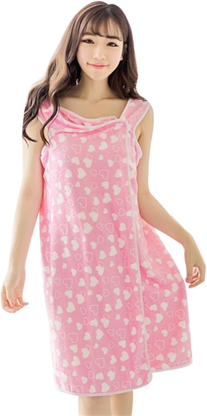 Amazon Carfeny 着れるバスタオル 落ちない お風呂上がり ワンピース 速乾性超極細繊維 柔らかい 部屋着 ハート ピンク バスタオル ホーム キッチン オンライン通販
