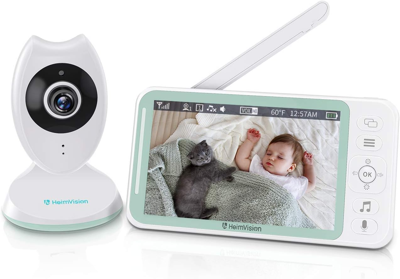 Amazon Com Heimvision Baby Monitor Hm132 Video Baby Monitor With Camera And Audio 4 3 Split Screen Baby Camera With Night Vision 2 Way Talk Vox Mode 8 Lullabies Extra Lens And Holder Included