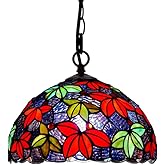 Msrzuds Tiffany Style Stained Glass Pendant Light Plug in, 12" W Purple Blue Maple Leaf Floral Hanging Lamp, 60" Chain 15‘ Co