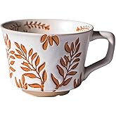 Handmade Ceramic Mugs, 12 oz Coffee Cups, Tea Mugs, Farmhouser Mug, Luxurious Cups for Office Home Microwavable, Porcelain Coffee Cups With Handle - Modern, Boho, Unique Style Wisteria Leaves