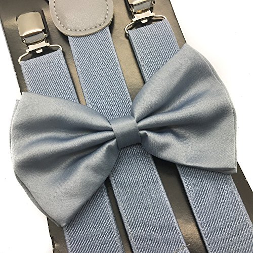 Light Grey Color Wedding Accessories Adjustable Bow Tie & Suspenders