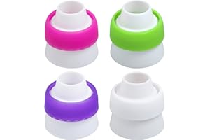 EBLLPA 4 Pack Russian Piping Tip Couplers, Large, Purple, Pink, Green, White, Plastic, 4.2cm/.65inch, 2.2cm/0.87in, 3.5cm/1.4